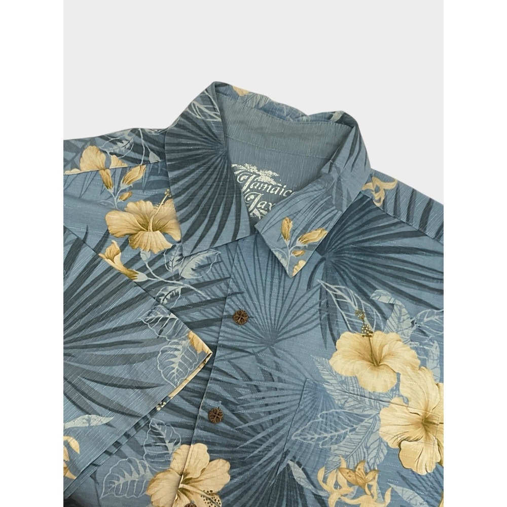 Jamaica Jax Mens Blue Floral Hawaiian Washable Silk Carved Button Shirt Size M